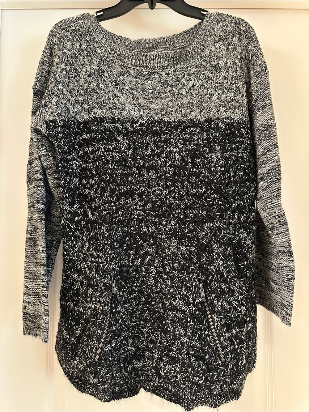 Indigo Black & Gray Marled Crewneck Sweater with Zip Pockets